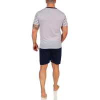 Herren Pyjama Set Short + Shirt Sommer, Blau-Grau L
