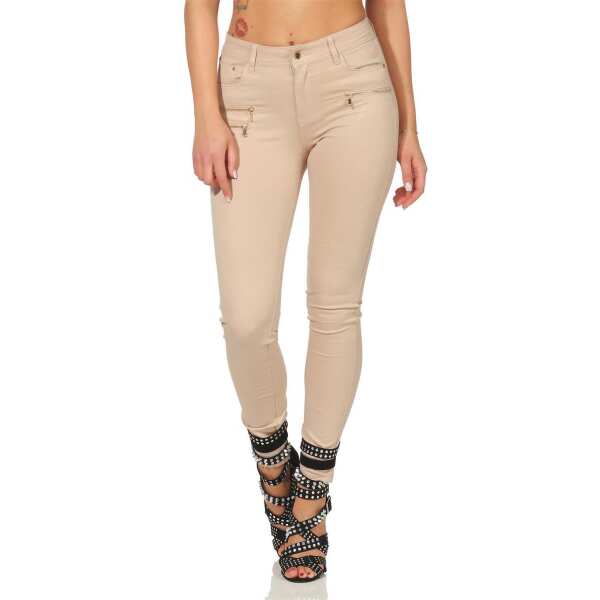Treggings Jeggings Hüfthose Stretch Slimfit mit Taschen Hose; Beige XL