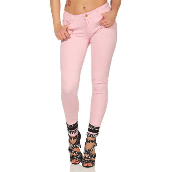 Treggings Jeggings Hüfthose Stretch Slimfit mit Taschen Hose; Rosa S