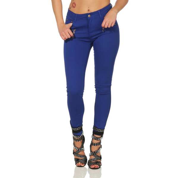 Treggings Jeggings Hüfthose Stretch Slimfit mit Taschen Hose; Blau S