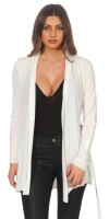 Sweats Umhang Cardigan Poncho mit Binde-Gürtel; Ecru S/M