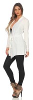 Sweats Umhang Cardigan Poncho mit Binde-Gürtel; Ecru S/M