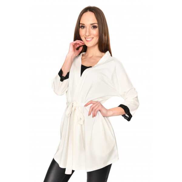 Damen Cardigan Jacke 3/4 Arm Tüll; Ecru S/M