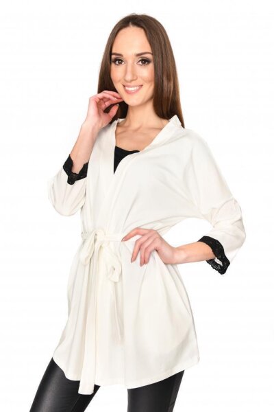 Damen Cardigan Jacke 3/4 Arm Tüll; Ecru 2XL/3XL