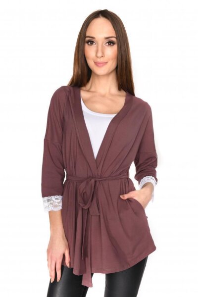 Damen Cardigan Jacke 3/4 Arm Tüll; Cappuccino 2XL/3XL