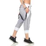 Damen Aladin Jogginhose 3/4 Capri Sport-Hose Baumwolle ; Grau-Weiß M/38
