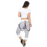 Damen Aladin Jogginhose 3/4 Capri Sport-Hose Baumwolle ; Grau-Weiß M/38