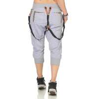 Damen Aladin Jogginhose 3/4 Capri Sport-Hose Baumwolle ; Grau-Leo S/36