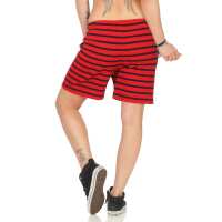 Damen Sommer Freizeit Shorts kurze Hose Hotpants locker; Rot-Blau S