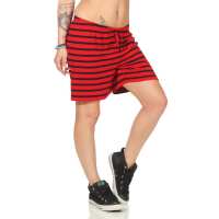 Damen Sommer Freizeit Shorts kurze Hose Hotpants locker; Rot-Blau S