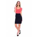 Damen Minikleid mit Raffung zweifarbig; Koralle/Schwarz L/XL
