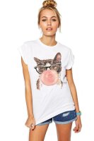 Sommer Shirt Top T-Shirt Katzen-Muster Baumwolle  Gr. S M...