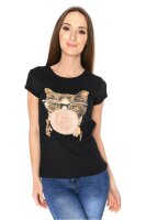 Sommer Shirt Top T-Shirt Katzen-Muster Baumwolle;