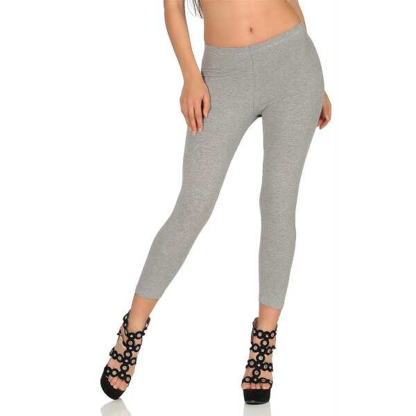 Damen Leggings 3/4 Capri mit Muster; Grau-Meliert/L