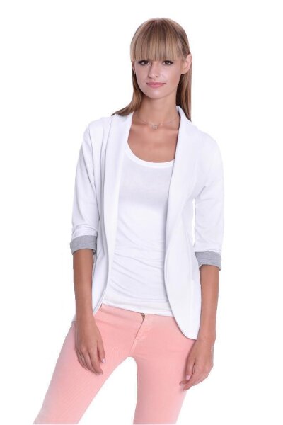 Damen Blazer Kurzjacke Jacke; Weiß 2XL/3XL
