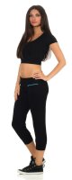 Damen Jogginhose 3/4 Sport-Hose Baumwolle mit Tasche; Schwarz S