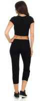 Damen Jogginhose 3/4 Sport-Hose Baumwolle mit Tasche; Schwarz S