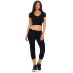 Damen Jogginhose 3/4 Sport-Hose Baumwolle mit Tasche; Schwarz XXL