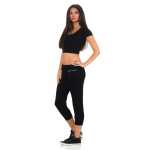 Damen Jogginhose 3/4 Sport-Hose Baumwolle mit Tasche; Schwarz XXL