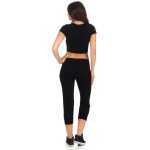 Damen Jogginhose 3/4 Sport-Hose Baumwolle mit Tasche; Schwarz XXL