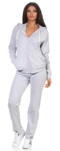 Damen Jogginganzug Anzug mit Reißverschluss; Grau-Rosa M