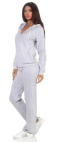 Damen Jogginganzug Anzug mit Reißverschluss; Grau-Rosa 2XL