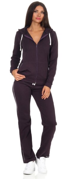 Damen Jogginganzug Anzug mit Reißverschluss; Aubergine-Weiß S