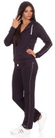 Damen Jogginganzug Anzug mit Reißverschluss; Aubergine-Weiß S