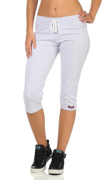 Damen Jogginhose 3/4 Sport-Hose Baumwolle;  Grau-Meliert S