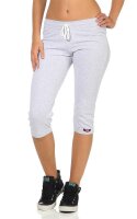 Damen Jogginhose 3/4 Sport-Hose Baumwolle;  Grau-Meliert S