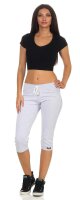 Damen Jogginhose 3/4 Sport-Hose Baumwolle;  Grau-Meliert S