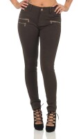 Treggings Jeggings Hüfthose Stretch Slimfit mit Taschen Hose; Khaki S