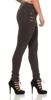 Treggings Jeggings Hüfthose Stretch Slimfit mit Taschen Hose; Khaki S
