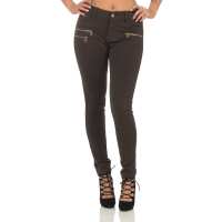 Treggings Jeggings Hüfthose Stretch Slimfit mit Taschen Hose; Khaki L