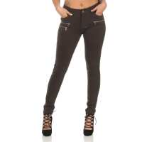 Treggings Jeggings Hüfthose Stretch Slimfit mit Taschen Hose; Khaki L