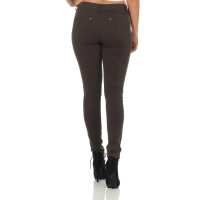 Treggings Jeggings Hüfthose Stretch Slimfit mit Taschen Hose; Khaki XL