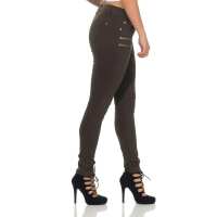 Treggings Jeggings Hüfthose Stretch Slimfit mit Taschen Hose; Khaki XL