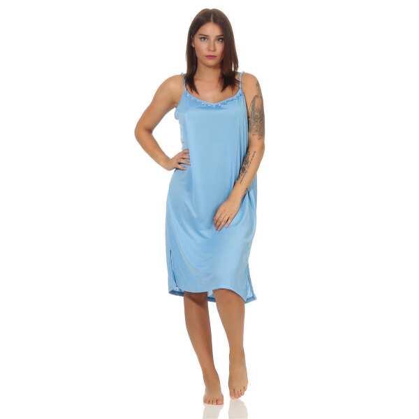 Damen Nachthemd Sleepshirt Nachtwäsche Sommer ohne Ärmel; Hell-Blau M
