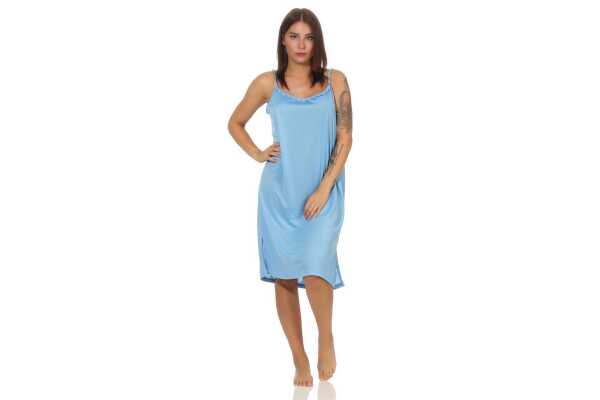 Damen Nachthemd Sleepshirt Nachtwäsche Sommer ohne Ärmel; Hell-Blau XL
