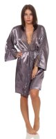 Damen Kimono Morgenmantel aus Satin mit Spitze und...