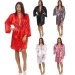 Damen Kimono Morgenmantel aus Satin mit Spitze und Bindegürtel – Satin Kimono für den eleganten Look