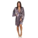 Damen Morgenmantel kurzer Kimono in Satin-Optik Spitze;...