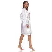 Damen Morgenmantel kurzer Kimono in Satin-Optik Spitze; Weiß M