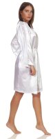 Damen Morgenmantel kurzer Kimono in Satin-Optik Spitze; Weiß XL