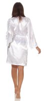 Damen Morgenmantel kurzer Kimono in Satin-Optik Spitze; Weiß XL