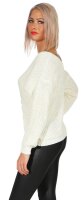 Damen V-Ausschnitt Pullover Strickpullover; S/M;  Ecru/Silber/Onesize