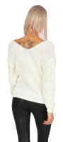 Damen V-Ausschnitt Pullover Strickpullover; S/M;  Ecru/Silber/Onesize
