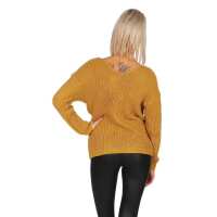 Damen V-Ausschnitt Pullover Strickpullover; S/M;  Senf/Silber/Onesize