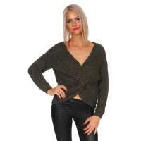 Damen V-Ausschnitt Pullover Strickpullover; S/M;...