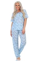 Damen Pyjama Hose + Shirt Schlafanzug Pyjama-Set; Blau/L/40